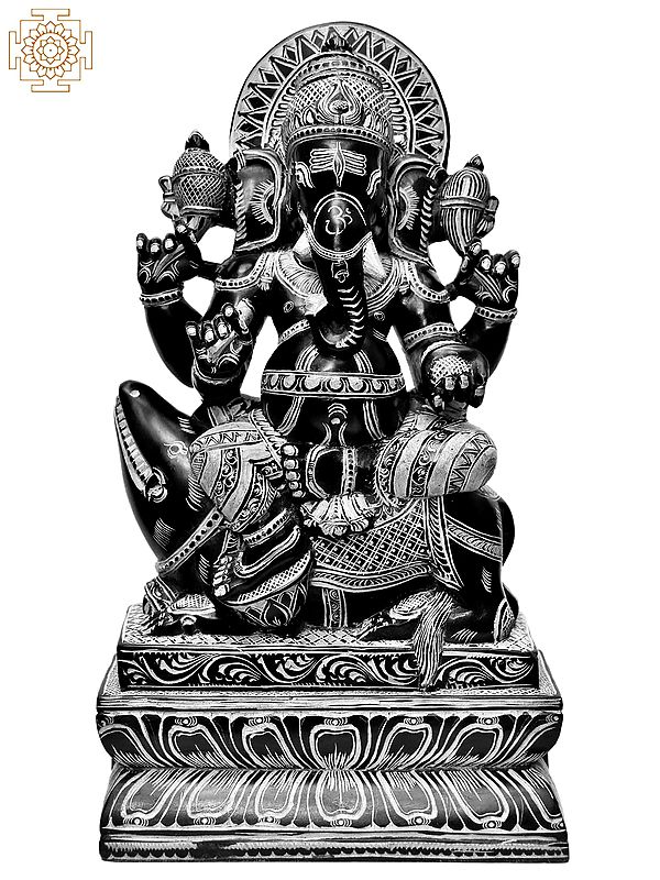 16'' Lord Vinayaka (Ganesha) On Mushak | Stone Statue