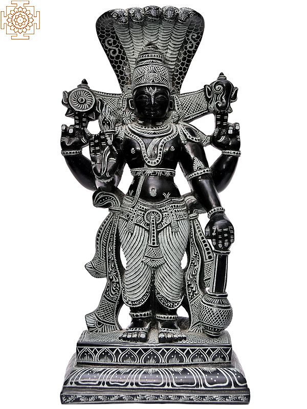 12'' Lord Vishnu Standing With Kaumodaki | Stone Statue