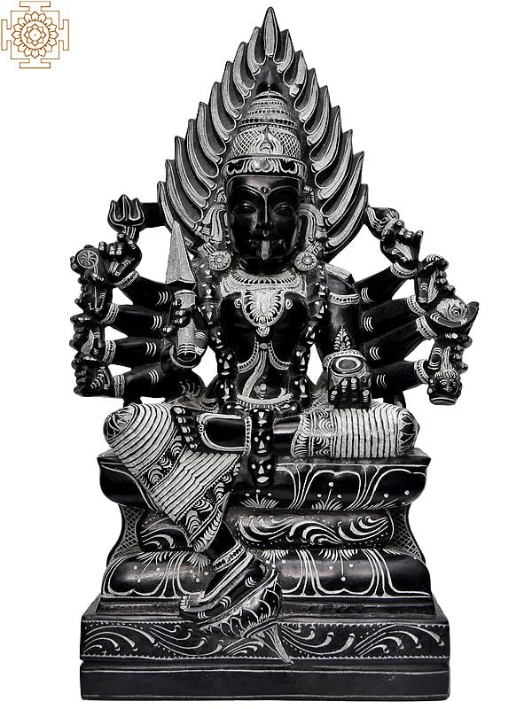 15'' Seated Goddess Ten-Handed Kali | Stone Statue