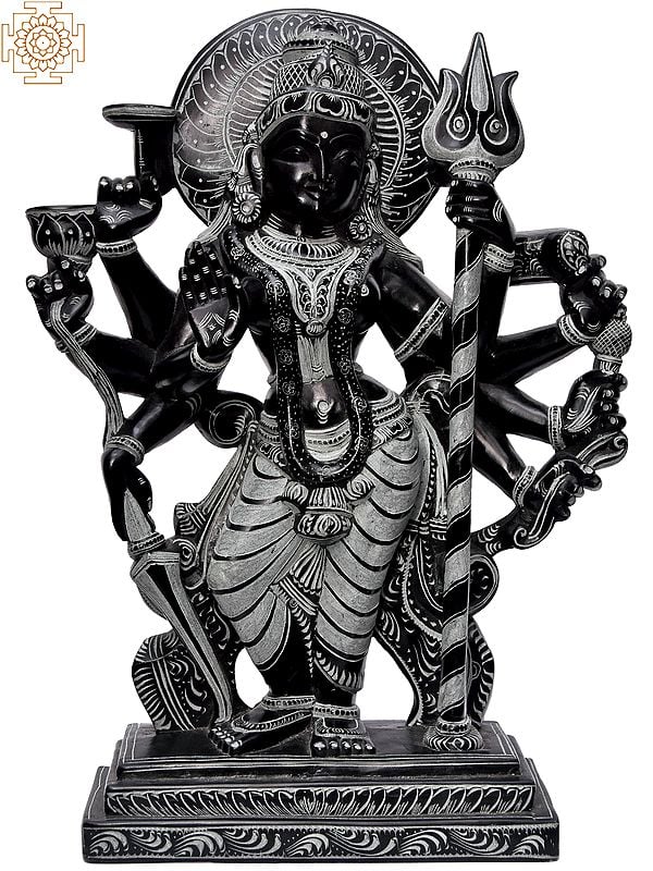 14'' Mahadevi Durga Standing With Trident | Stone Statue