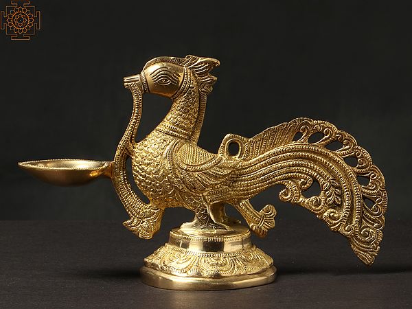 10" Peacock Lamp in Brass