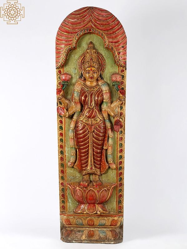 47" Large size Goddess Lakshmi Wooden Panel Statue