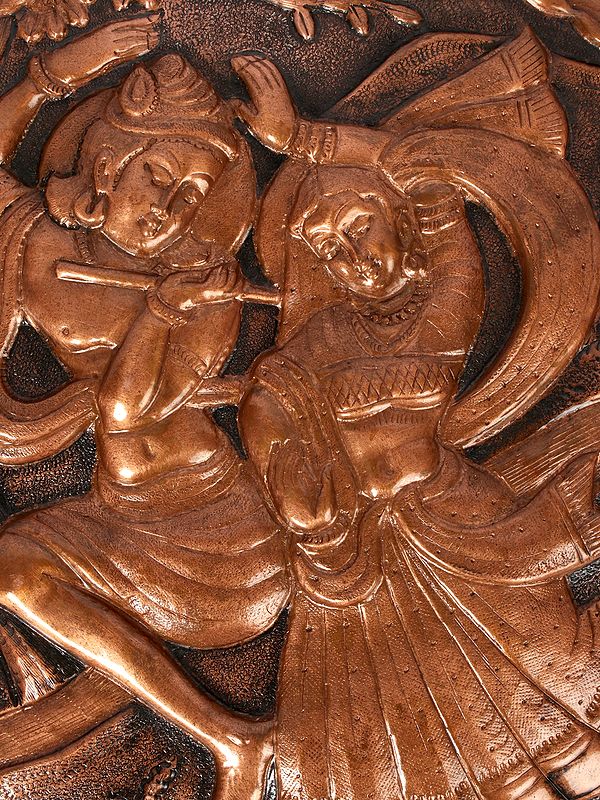 10" Brass & Wood Radha Krishna Wall Hanging Exotic India Art