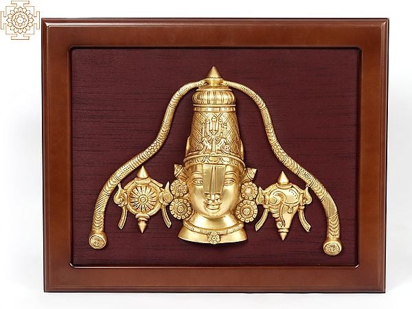 23" Lord Balaji With Shanka Chakra | Wall Hanging | Brass and Wood