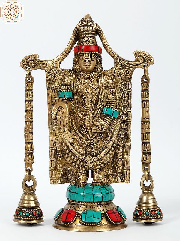 9'' Lord Tirupati Balaji With Bells | Brass With Inlay Work