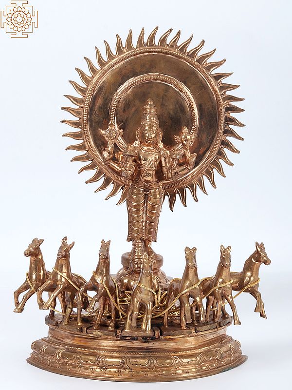12'' Lord Surya Narayana Standing On His Chariot of Seven Horses| Bronze