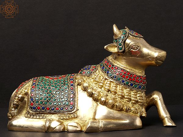 10'' Seated Nandi | Brass With Inlay Work