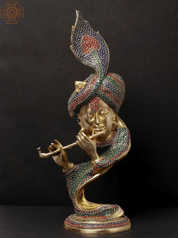 20'' Stylised Krishna Modern Art Statue | Brass With Inlay Work