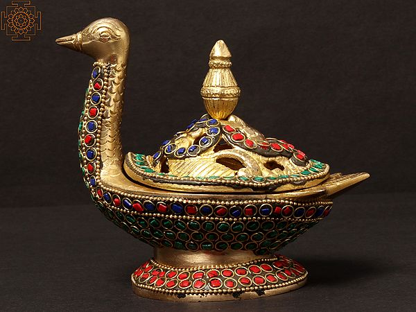 5'' Peacock Incense Burner | Brass With Inlay Work