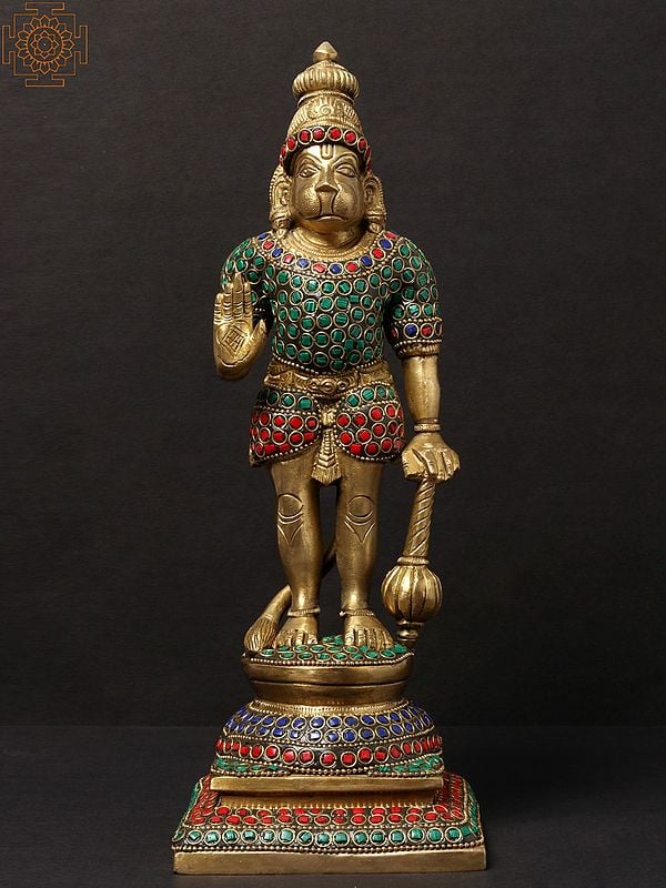12'' Standing Lord Bhaktha Anjaneyar | Brass With Inlay Work