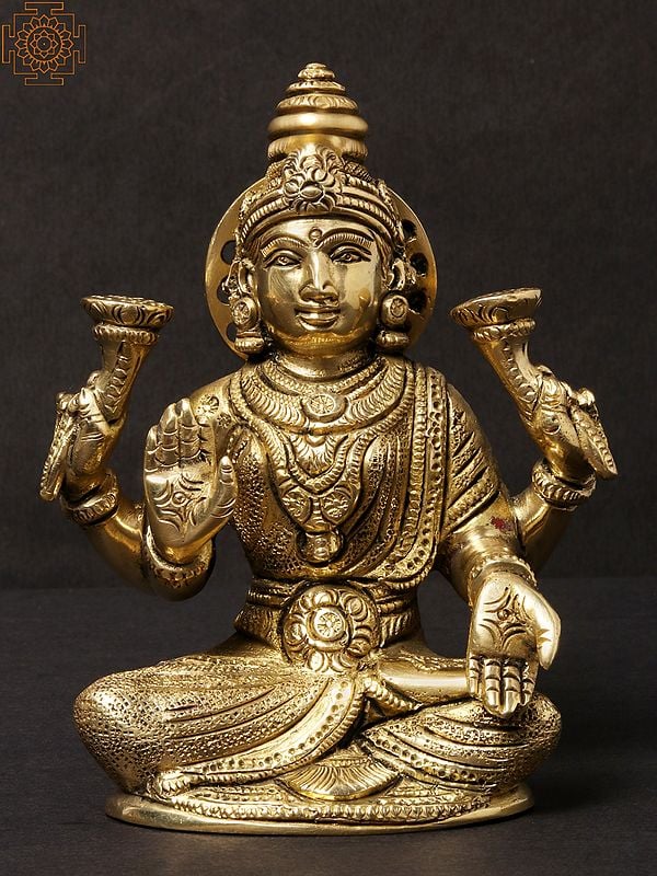 4'' Small Fine Goddess Lakshmi Solid Statue | Brass Idols