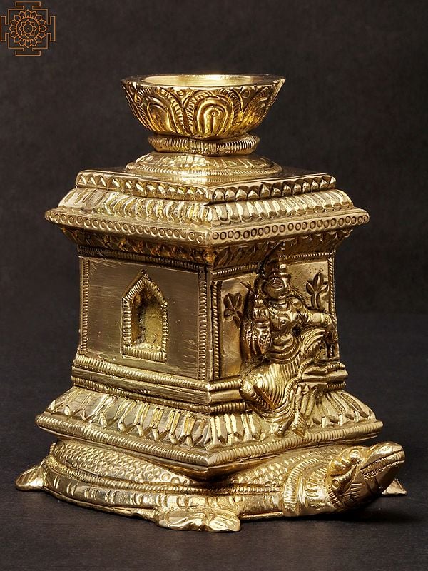 4'' Tortoise Incense Stick Stand With Goddess Andal Engraved | Brass