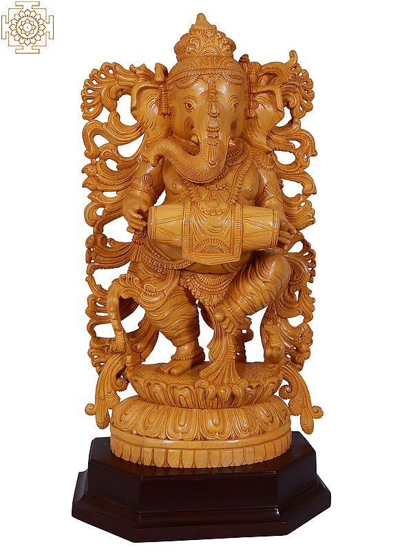 23" Musical Ganesha White Wood Statue