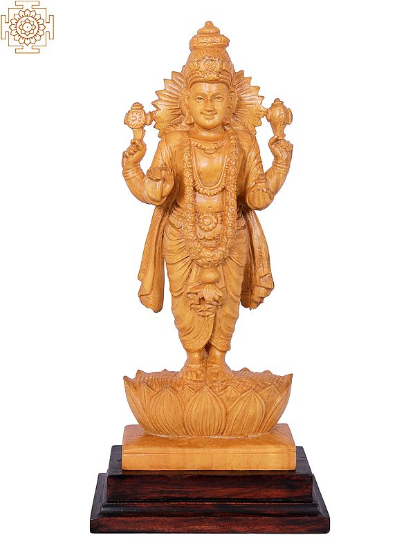 13" Lord Dhanvantari Standing on Lotus | White Wood Statue