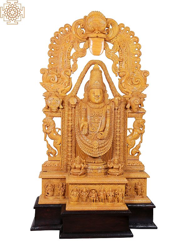 Large Superfine Tirupati Balaji (Venkateshvara) with Dashavatara at Bottom | White Wood Statue