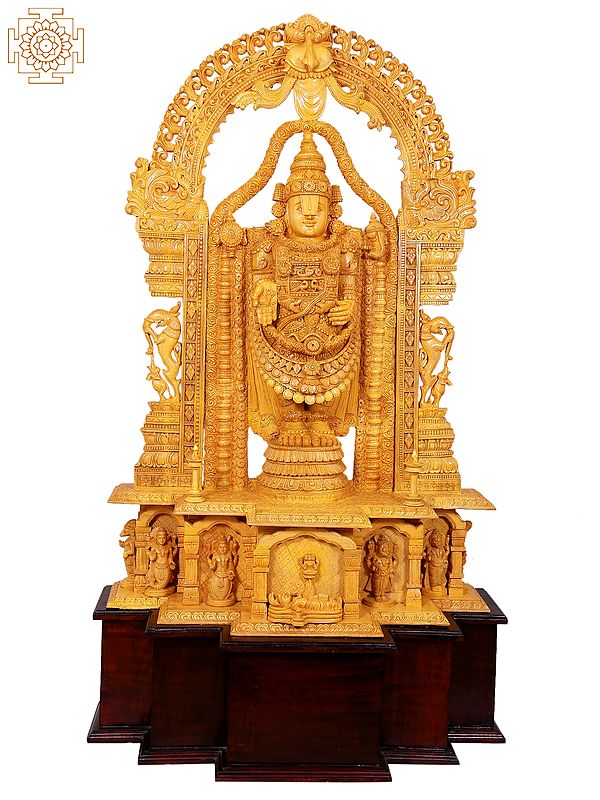Large Superfine Tirupati Balaji White Wood Statue with Kirtimukha Prabhawali and Dashavatara at Bottom