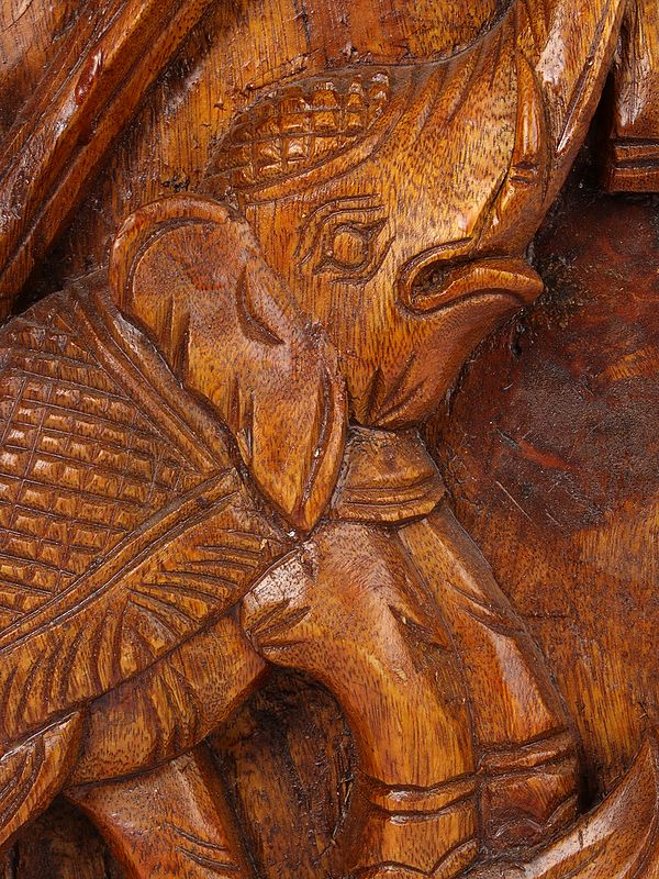 36'' Large Traditional Indian Design Carvings Wooden Panel Wall