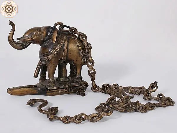 7" Elephant Design Hanging Diya in Brass