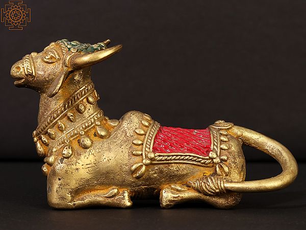 5" Small Decorated Nandi Brass Statue