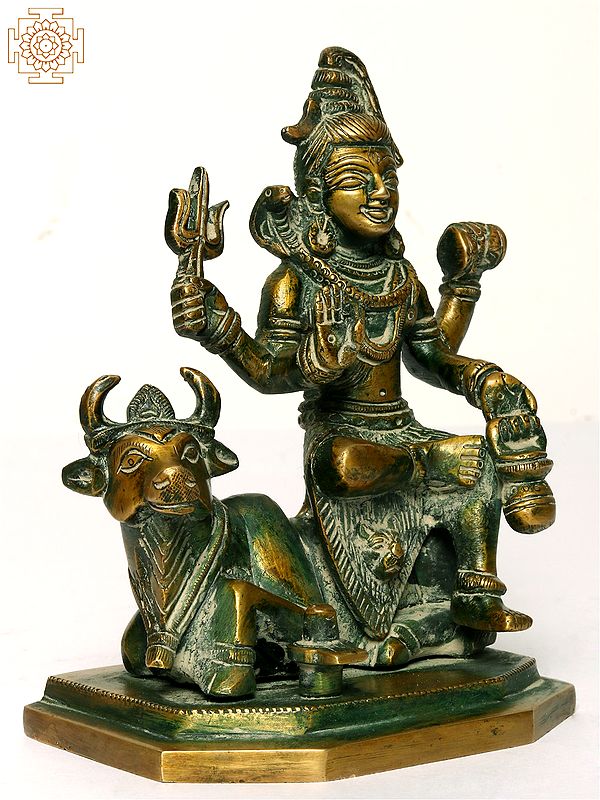 5" Small Lord Shiva Idol Seated on Nandi Brass Statue Exotic India Art