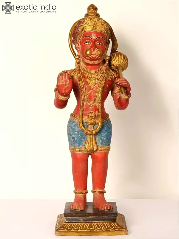 Standing Colorful Lord Hanuman Brass Statue in Blessing