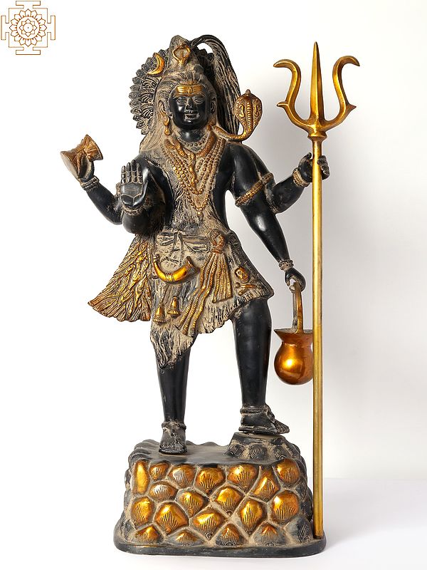 26" Standing Four Armed Blessing Lord Shiva Brass Statue