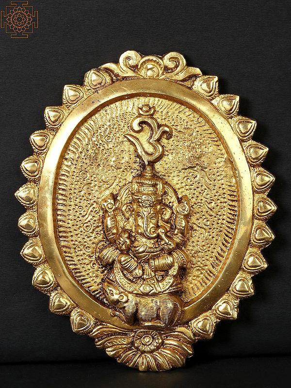 8" Brass Lord Ganesha Wall Hanging Plate