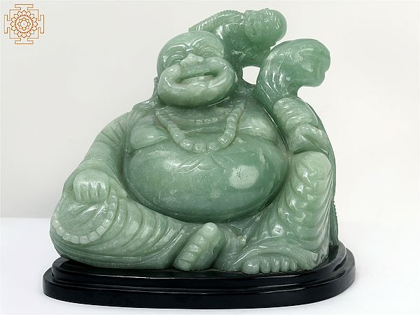7" Jade Stone Laughing Buddha Statue