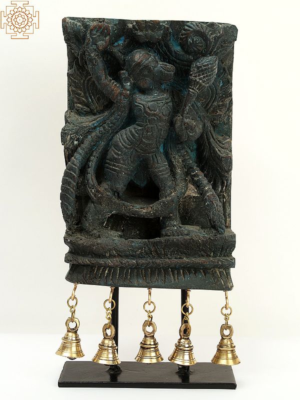 14" Designer Wooden Hanuman with Dangling Bells in Brass