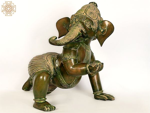 25" Crawling Baby Ganesha Idol in Brass