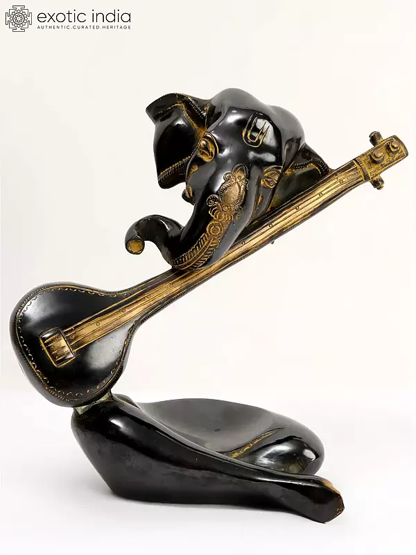 10" Brass Stylized Sitar Ganesha