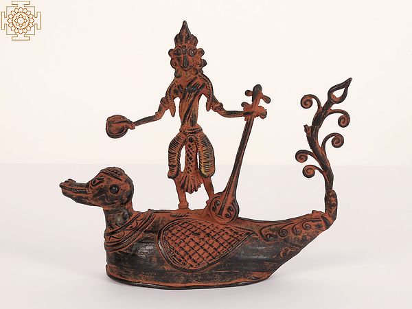 7" Tribal Goddess Saraswati Brass Statue | Home Decor