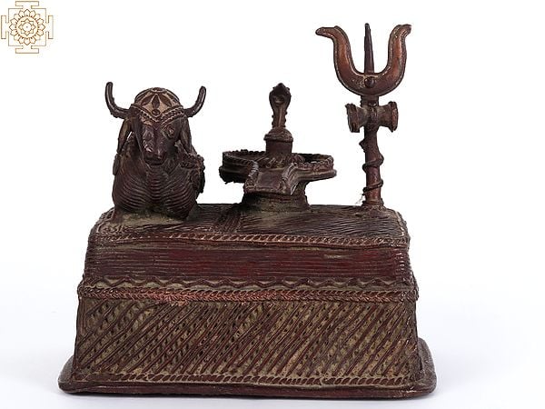 5" Small Tribal Shivalinga with Nandi In Brass