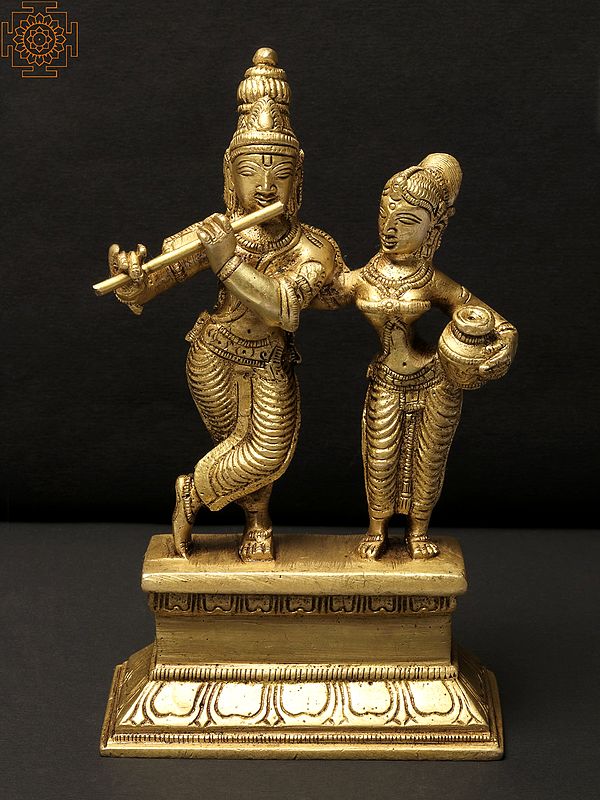 6" Devine Pair of Radha Krishna Standing Together | Brass Statue