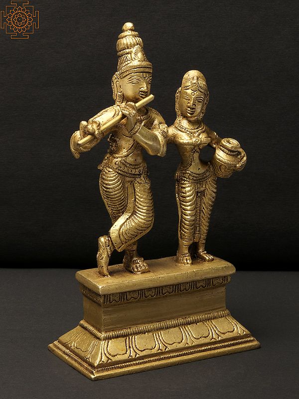 Devine Pair Of Radha Krishna Standing Together Brass Statue