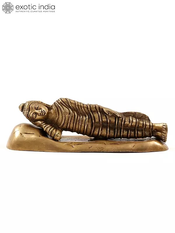 6" Small Parinirvana Buddha Brass Statue