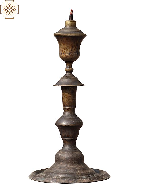 15" Ritual Oil Lamp in Copper From Nepal