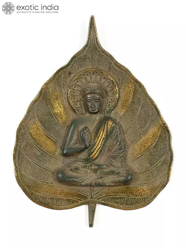8" Gautama Buddha on Paan Leaf | Brass Wall Hanging Idol