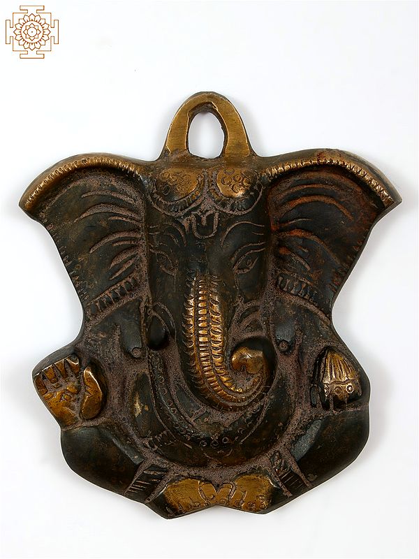 4" Small Brass Blessing Ganesha Wall Hanging Statue