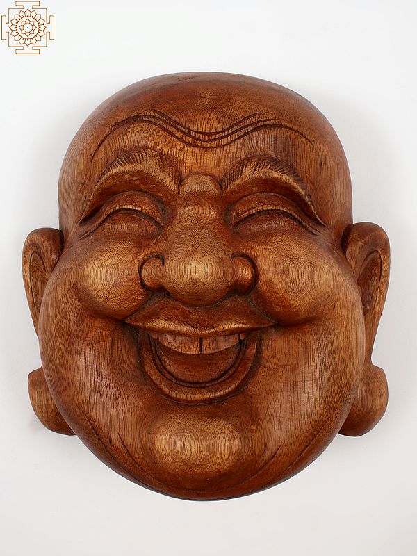 Wooden Laughing Buddha Head | Wall Decor | Exotic India Art