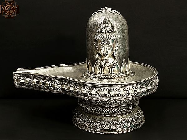 20" Silver Shivalinga Statue with Lord Shiva Face