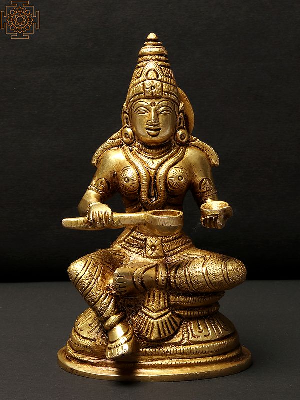 5" Small Handmade Goddess Annapurna Brass Statue