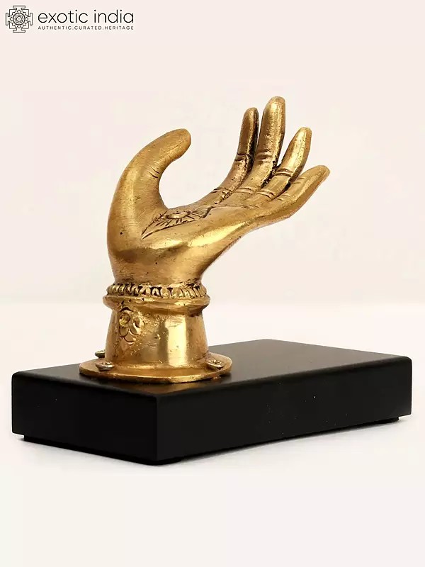 4" Brass Devi Hand on Wooden Stand