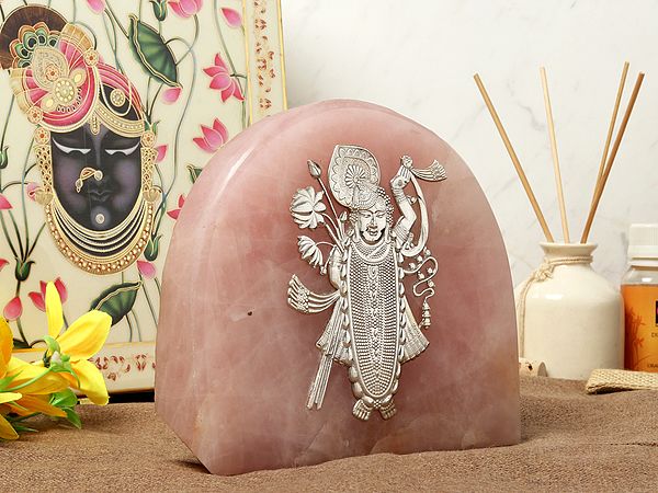 7" Natural Rose Quartz Stone | Sterling Silver Shrinath Ji With Gift Box