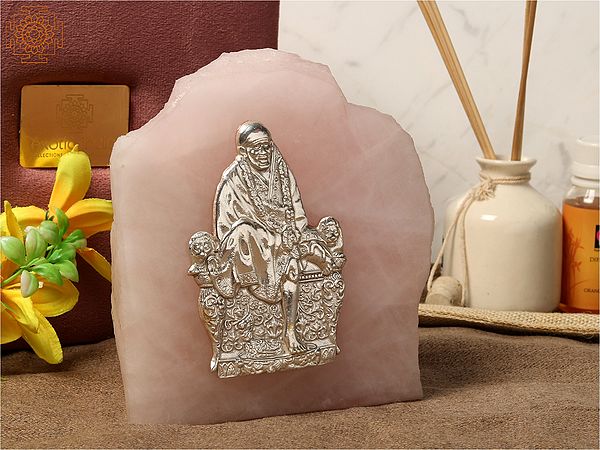 Sterling Silver Sai Baba on Rose Quartz Gemstone with Gift Box