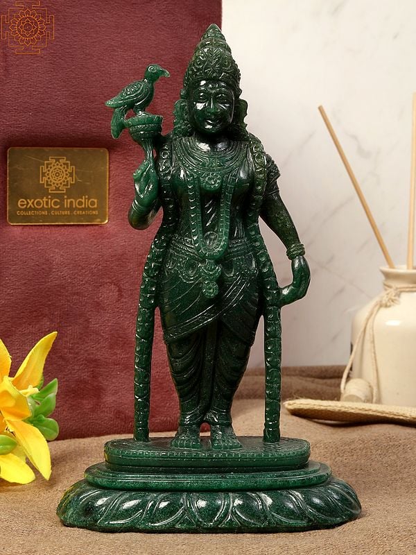 Standing Goddess Meenakshi | Natural Green Aventurine Statue with Gift Box