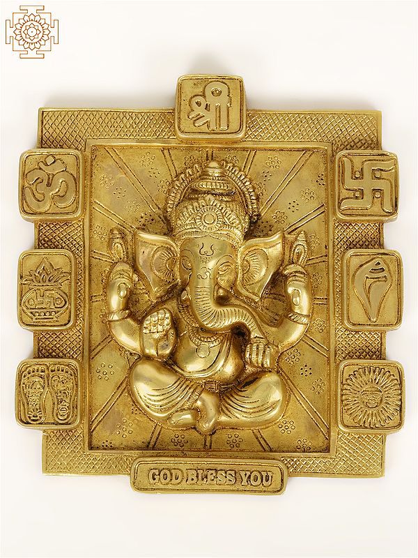 8" Chaturbhuja Ganesha Vastu Plate in Brass | Wall Hanging