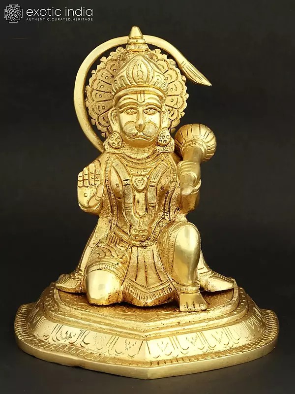 6" Lord Hanuman Blessing Figurine in Brass