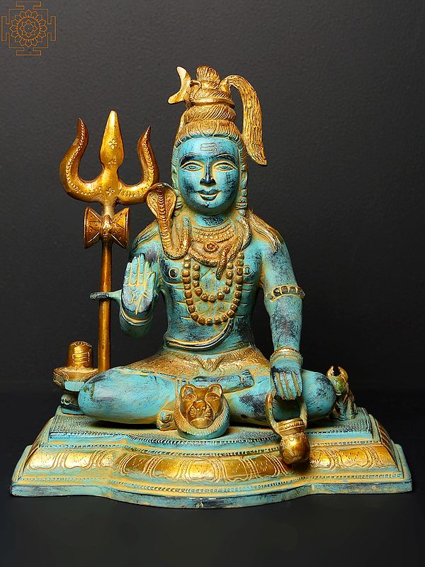 10" Sitting Lord Shiva in Blessing Gesture | Brass Statue