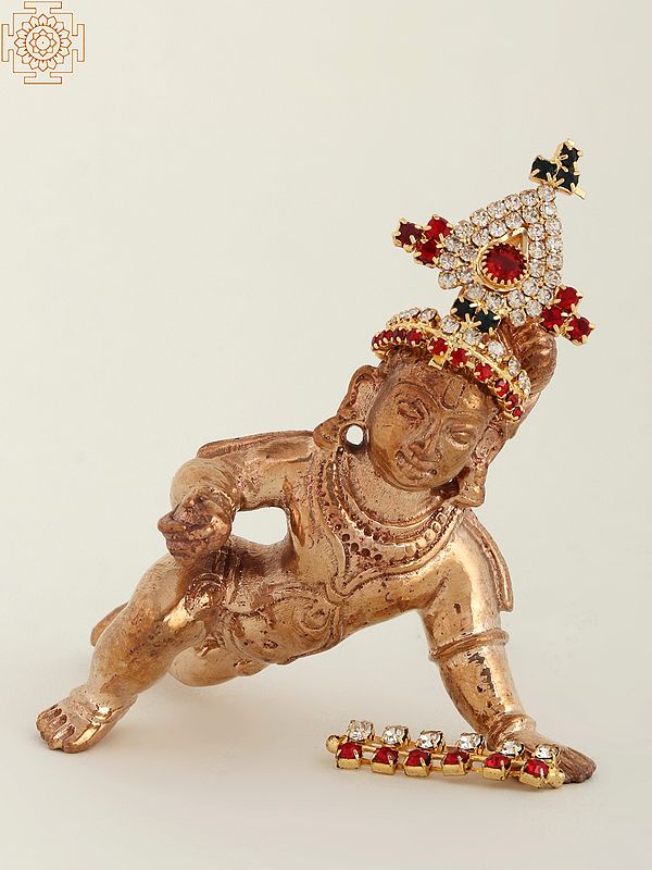 3" Small Crawling Bal Krishna Bronze Statue